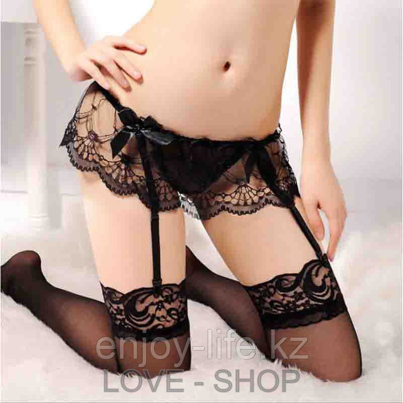 Чулки с поясом Valladolid Amor EL S/L, черные AME103S/L - Amor El - Эротические комплекты: чулки с поясом - Купить