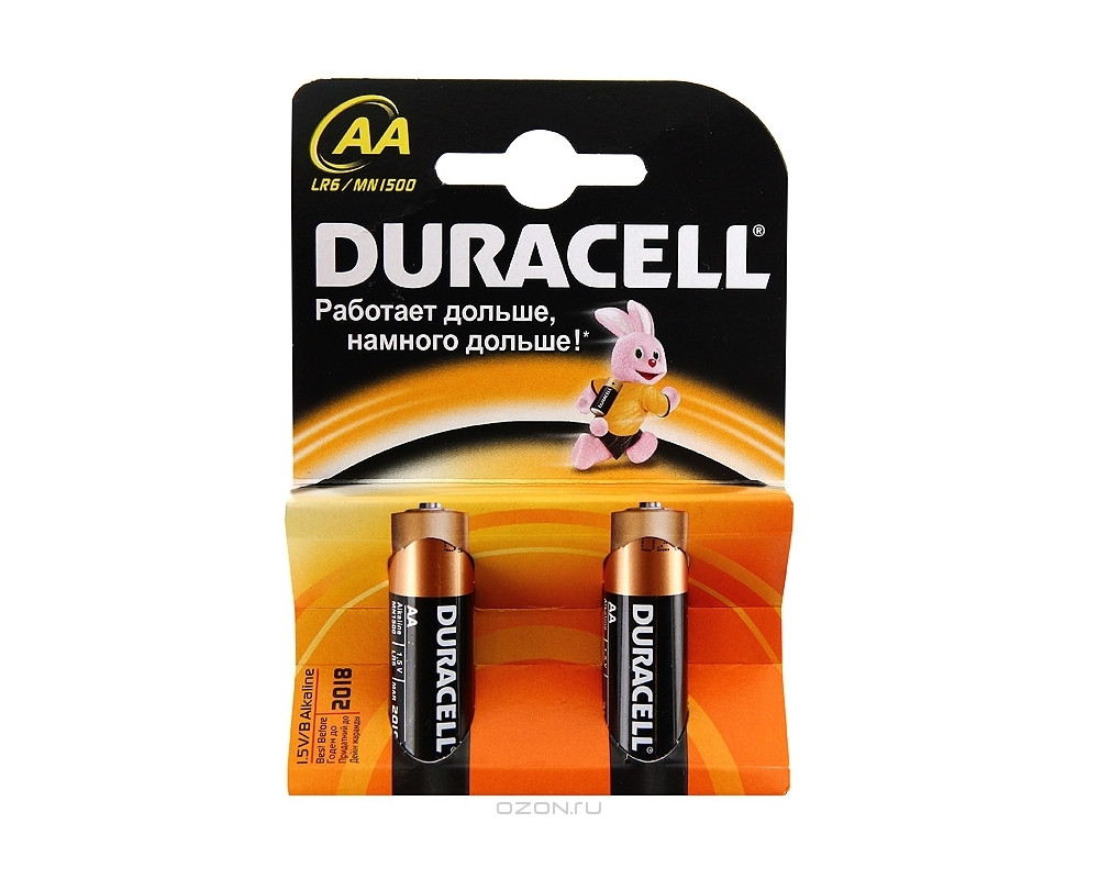 Батарейки пальчиковые Duracell АА/LR6 в блистере 2 шт. LR6BL2/12510/LR6 - Duracell - Батарейки, зарядные устройства, адаптеры - Купить