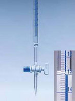 Бюретка с краном с полосой Шеллбаха, 50 мл, цен.дел.0,1, класс AS с 30' временем ожидания (Pyrex)