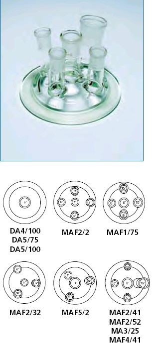 Крышка стеклянная с пришлифованными краями для бутылей (код FV), d фланца-100 мм, центр.шлиф 29/32 (Quickfit)