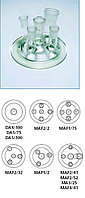 Крышка стеклянная с пришлифованными краями для бутылей (код FV) d-100 мм, шлифы-29/32-14/23-14/23-14/23-29/32 (Quickfit)