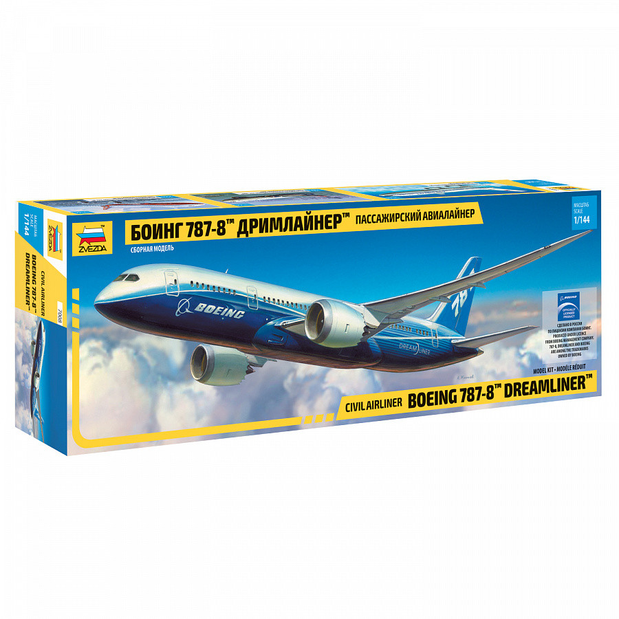 Сборная модель: Пассажирский авиалайнер Боинг 787-8 Дримлайнер (1/144) | Zvezda