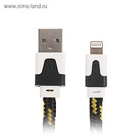 Кабель RITMIX, Lightning - USB, тканевая оплетка, плоский, 1 А, 1 м, чёрно-жёлтый