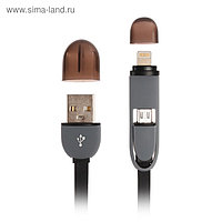Кабель 2 в 1 RITMIX RCC-200, micro USB/lighting - USB, плоский, 1 А, 1 м, черный