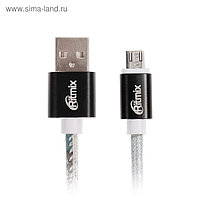 Кабель RITMIX, micro USB - USB, экокожа оплетка, 1 А, 1 м
