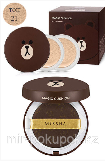 Тональная маскирующая основа-кушон Мишка Missha X Line Friends Magic Cushion Moisture SPF50+/РА+++