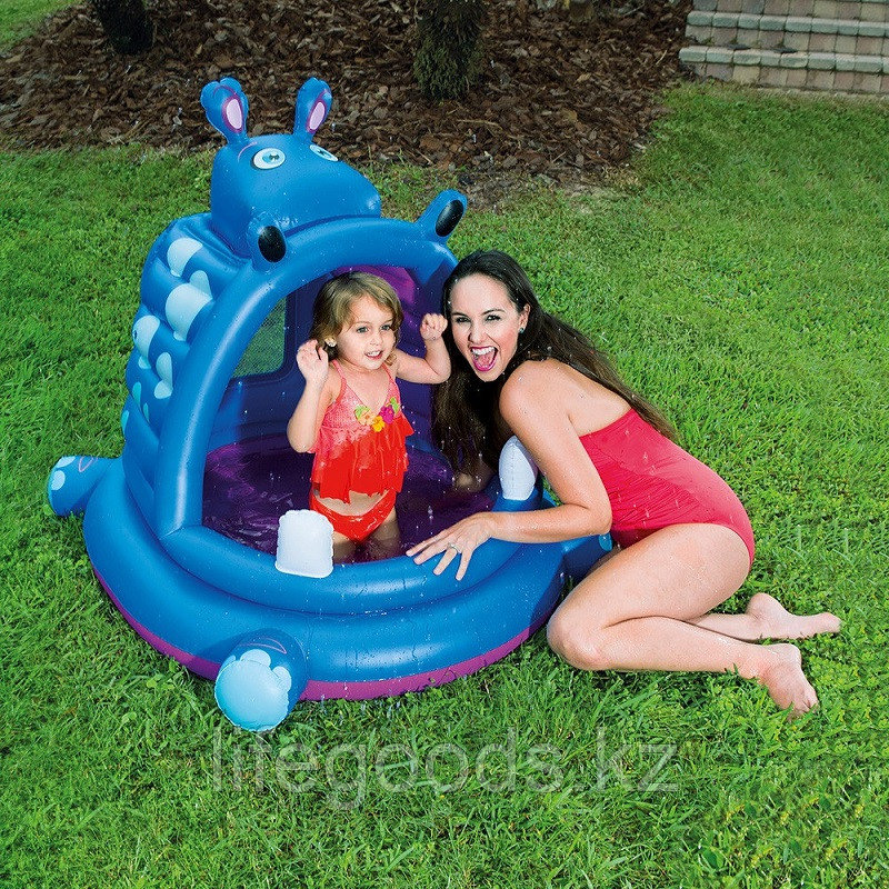Детский надувной бассейн с навесом  "Бегемотик" 112х99х97 см, Bestway 52218