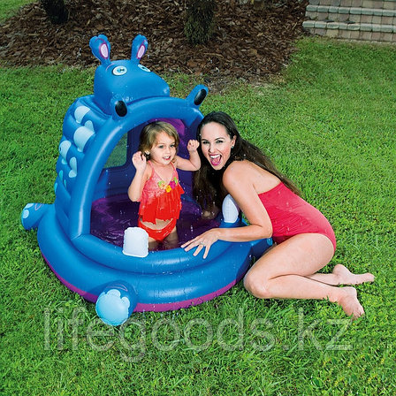 Детский надувной бассейн с навесом  "Бегемотик" 112х99х97 см, Bestway 52218, фото 2