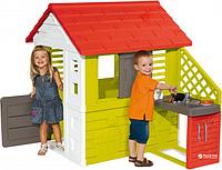 Игровой домик с кухней, с приборами, аксессуарами, с дверью, крышей, пластик
