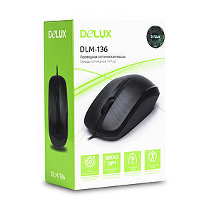 Мышь, Delux, DLM-136OUB, Оптическая, USB, 1000dpi, Длина провода 1,6 м, Чёрная, фото 2