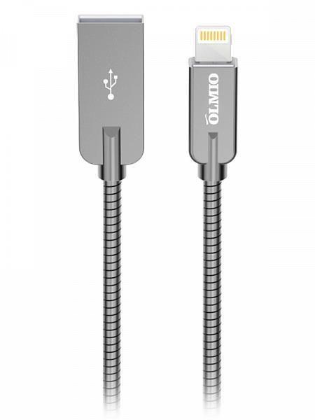 Кабель OLMIO STEELY USB 2.0 - lightning 1.2м 2.1A серый