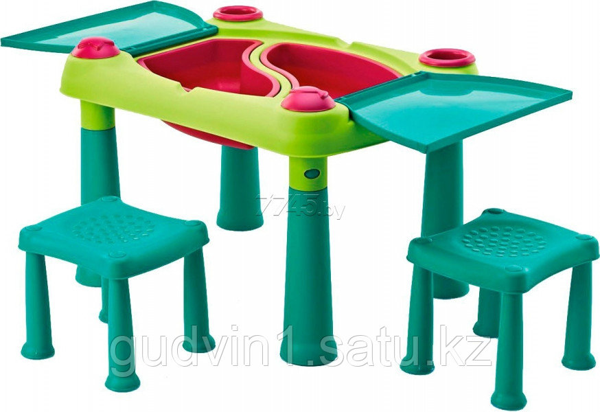 KETER Стол CREATIVE для детского творчества и игры с водой и песком + 2 табуретки 17184184