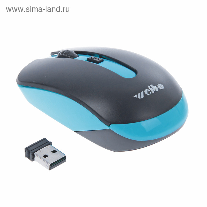Мышь беспроводная Weibo, USB коннектор, голубая