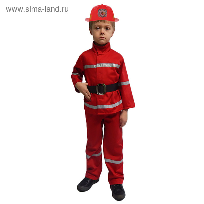 Карнавальный костюм "Пожарный", куртка, брюки, ремень, каска, р-р 26, рост 104 см