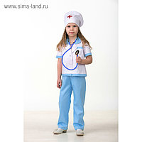 Карнавальный костюм «Медсестра-2», (блуза, брюки, шапочка, фонендоскоп), размер 32, рост 122 см