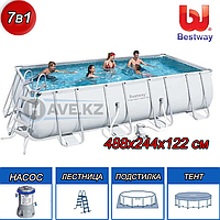 Прямоугольный каркасный бассейн, Power Steel Rectangular, Bestway 56670, размер 488х244х122 см, фото 1