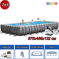 Прямоугольный каркасный бассейн, Ultra Frame Pool, Intex 26378NP, 26378, размер 975х488х132 см 26378NP, 26378 Прямоугольный каркасный бассейн, Ultra Frame Pool, Intex 26378NP, 26378, размер 975х488х132 см