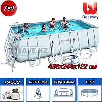 Прямоугольный каркасный бассейн, Power Steel Pool, Bestway 56671, размер 488х244х122 см