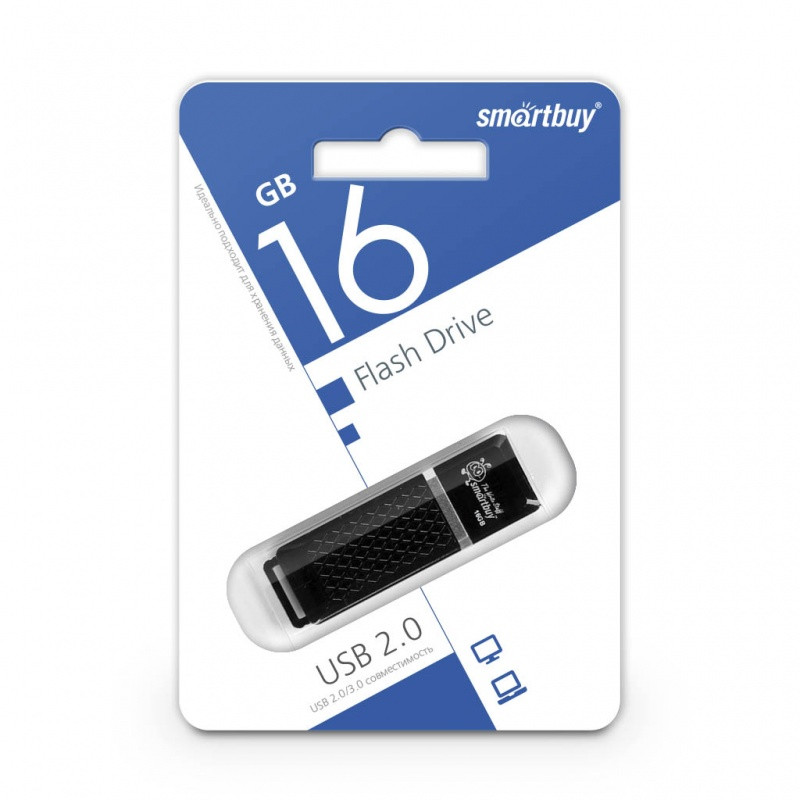 Диск накопительный USB Smartbuy 16GB Quartz Black - фото 1 - id-p63705680