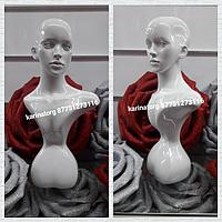 Манекен голова-бюст женская, высокая, глянцевая