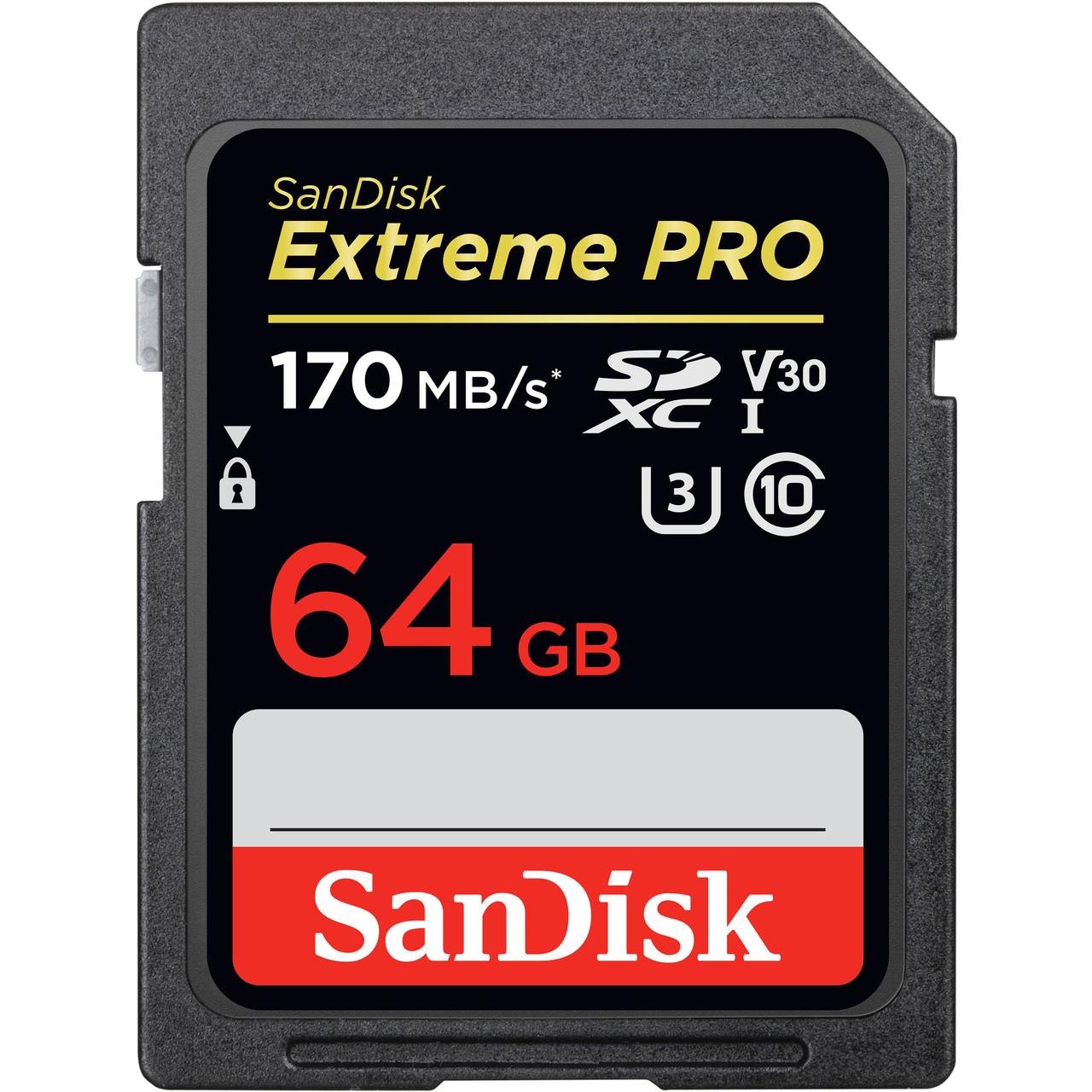 Карта памяти SDXC SanDisk Extreme Pro 64 Gb 170 Mb/s, 1000x (UHS-I / V30 /U2 Class 10)