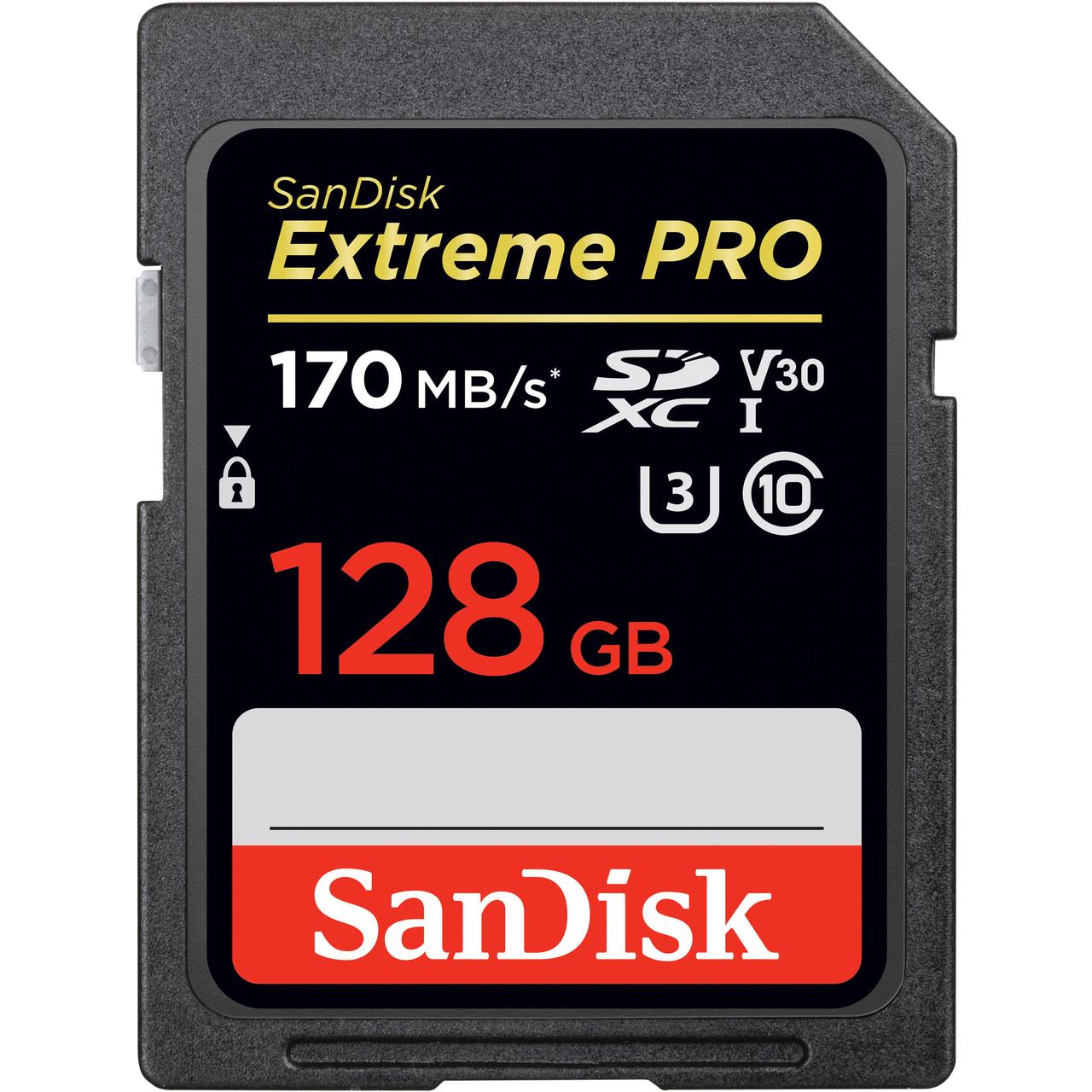 Карта памяти SDXC SanDisk Extreme Pro 128 Gb 170 Mb/s, 1000x (4K-UHD, V30 /U3 Class 10) - фото 1 - id-p63724730