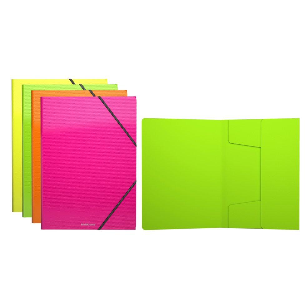 Папка на резинках пластиковая ErichKrause® Glance Neon, A4, ассорти (в коробке-дисплее по 24 шт.)