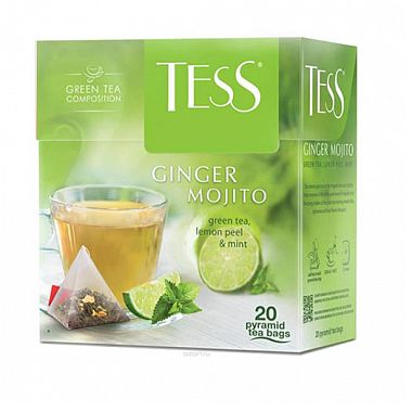 Чай Tess Ginger Mojito, зеленый фруктовый, 20 пирамидок