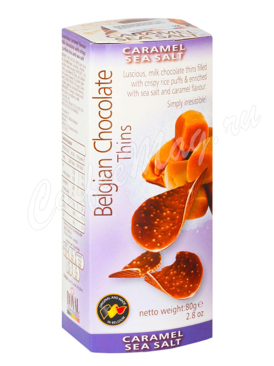 Шоколадные чипсы Belgian Chocolate Thins Карамель с морской солью 80 гр