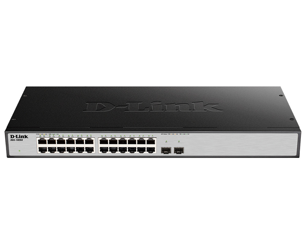 D-link DGS-1026X Неуправляемый коммутатор с 24 портами 10/100/1000Base-T, 2 портами 10GBase-X SFP+