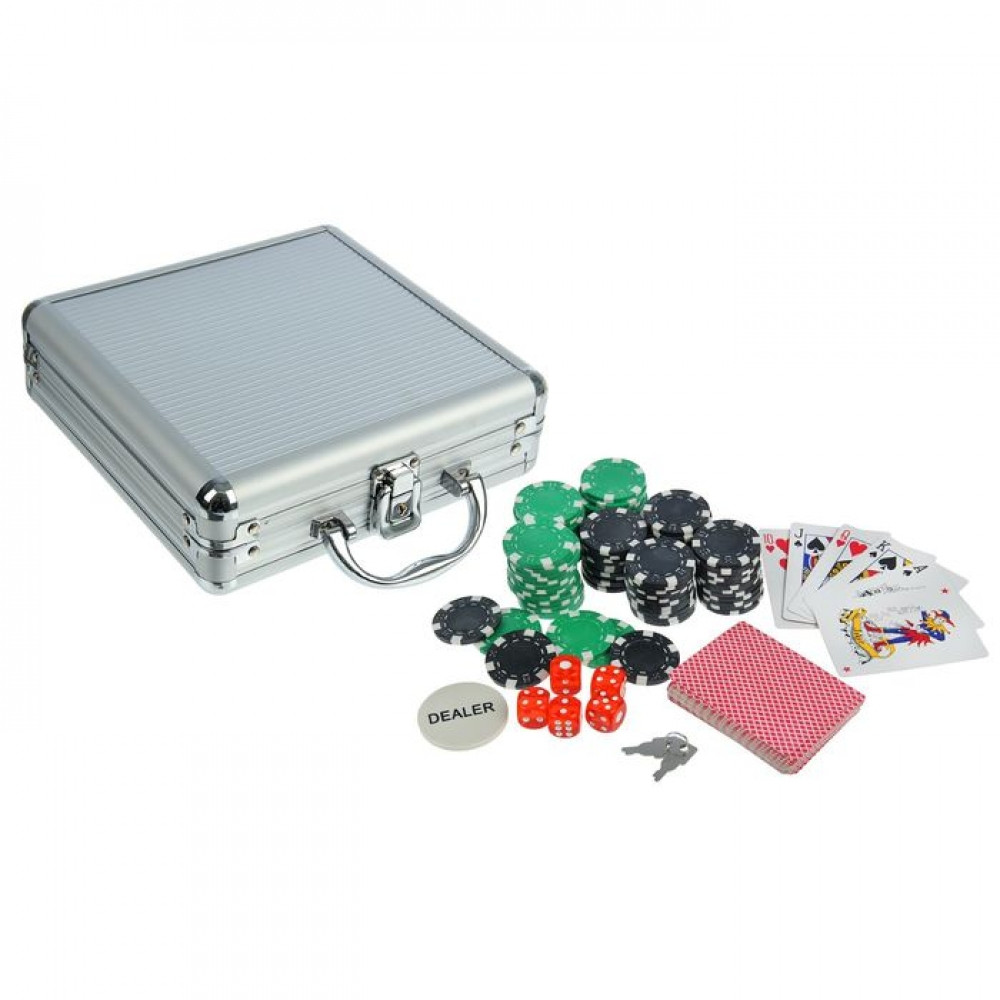 Набор для покера Poker set: карты 2 колоды, фишки 100 шт, 5 кубиков - фото 1 - id-p63834857