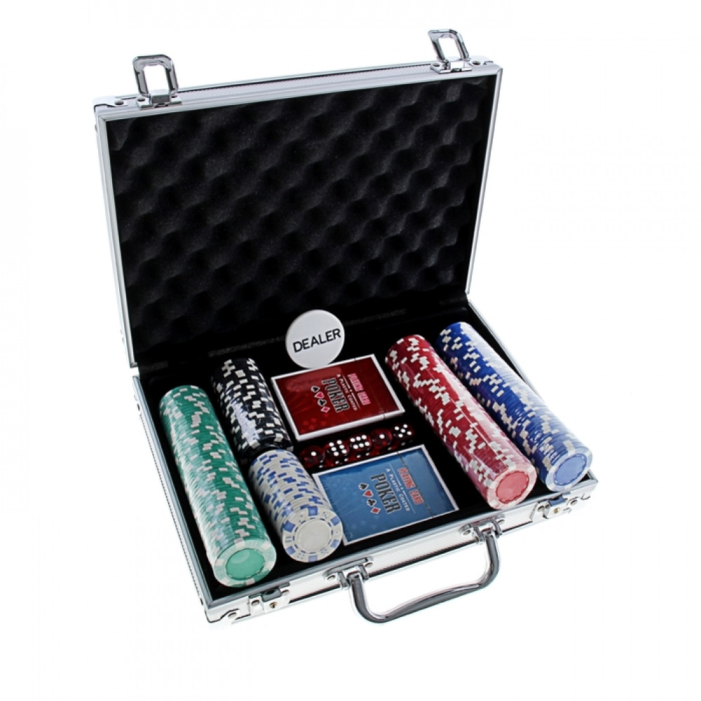 Набор для покера Poker set: карты 2 колоды, фишки 200 шт, 5 кубиков