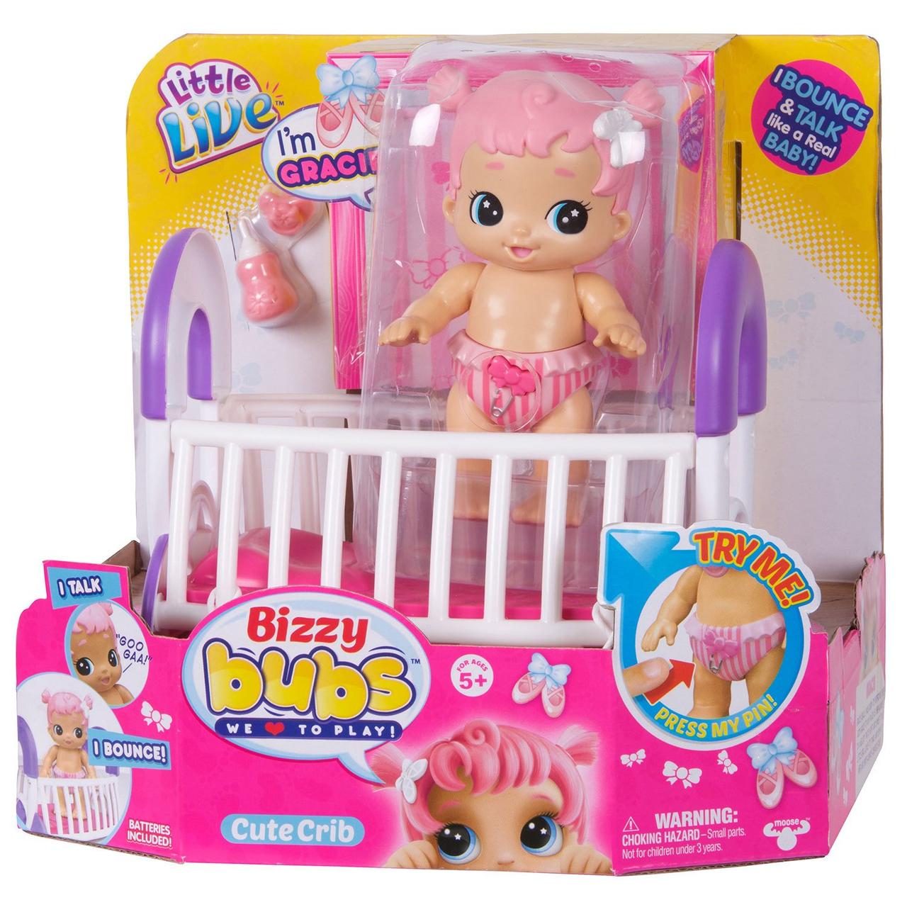 Интерактивная кукла Грейси с кроваткой Bizzy Bubs