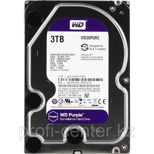 Жесткий диск для видеонаблюдения HDD 3Tb Western Digital Purple SATA 6Gb/s 64Mb