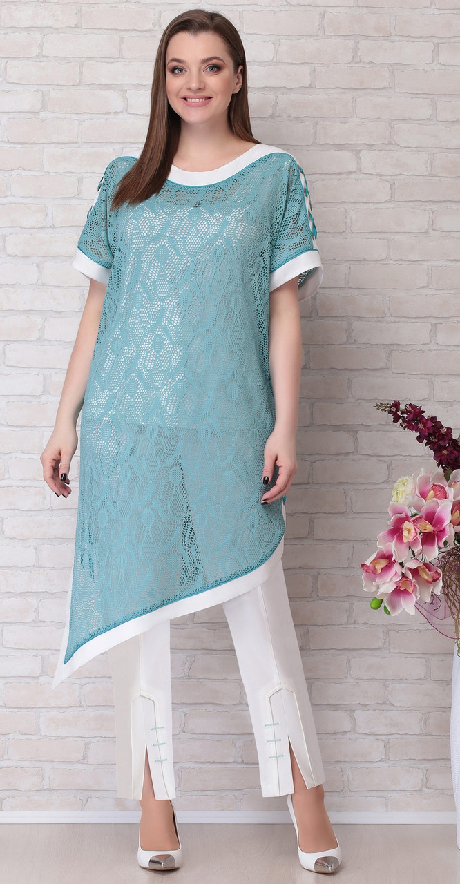 Костюм Aira Style-607, бирюза с молочным, 56