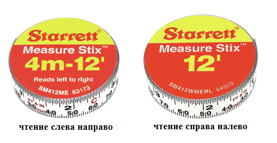 Лента измерительная клеящаяся Starrett Measure Stix, 4м*13мм, цифры - слева направо, метрич./дюйм.