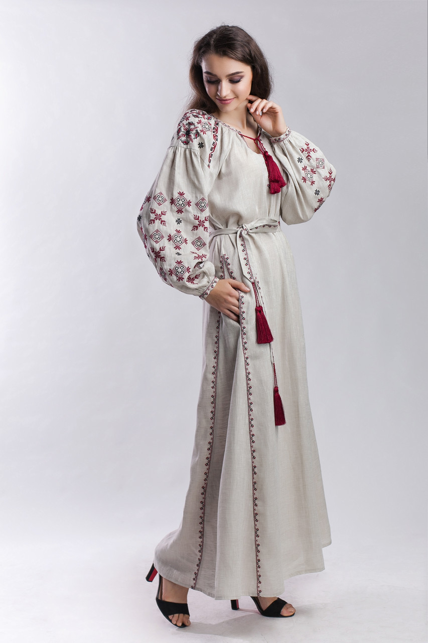 Длинное бежевое платье с вышивкой - фото 1 - id-p50763566