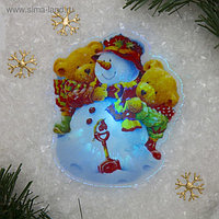 Световая картинка на присоске "Снеговичок"(батарейки в комплекте), оптоволокно, 1 LED, RGB