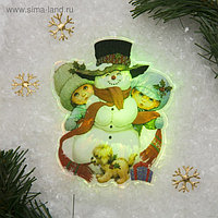 Световая картинка на присоске "Снеговик с детьми"(батарейки в комплекте), 1 LED, RGB