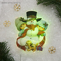 Световая картинка на магните "Снеговик с детьми"(батарейки в комплекте), 1 LED, RGB
