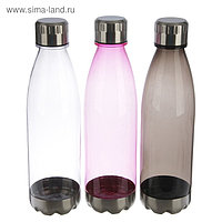 Бутылка для воды 750 мл, прозрачная, с крышкой и металлическими вставками, микс, 7х26.5 см
