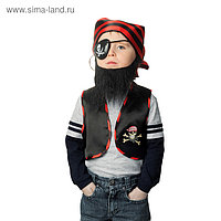 Набор пирата "Чёрная борода", жилет, бандана, борода, наглазник, клипса, рост 116-128 см, 6-8 лет