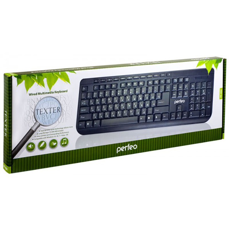 Клавиатура проводная Perfeo TEXTER Multimedia, USB, чёрная