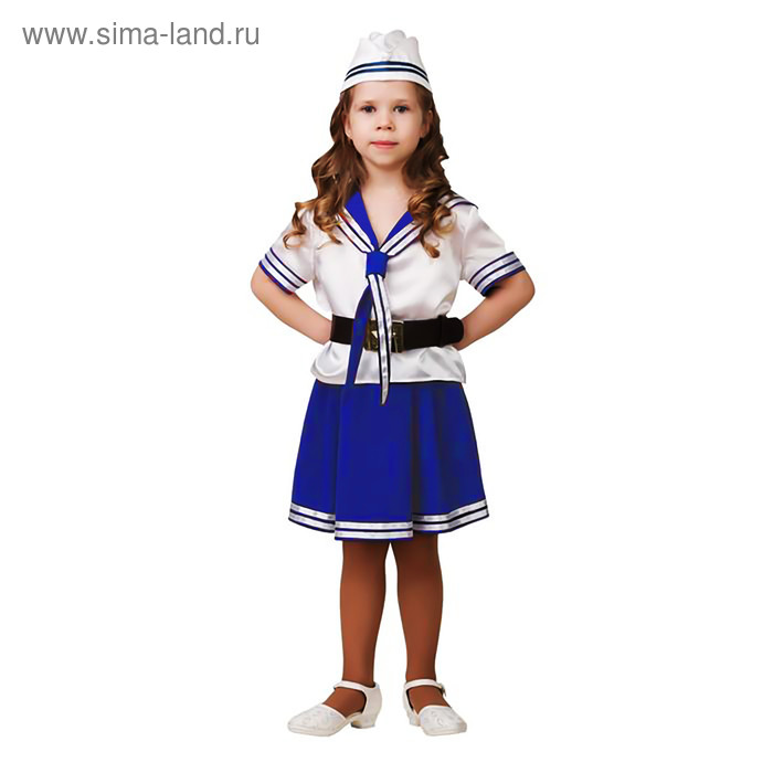 Карнавальный костюм «Морячка», (матроска, юбка, пилотка, ремень), размер 26, рост 104 см