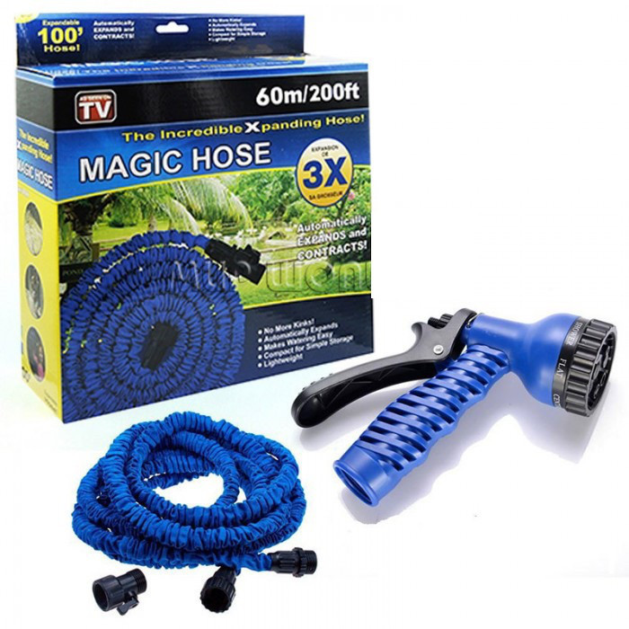 Шланг Magic-hose 60 метров, садовый шланг, растягивающийся шланг для полива с распылителем