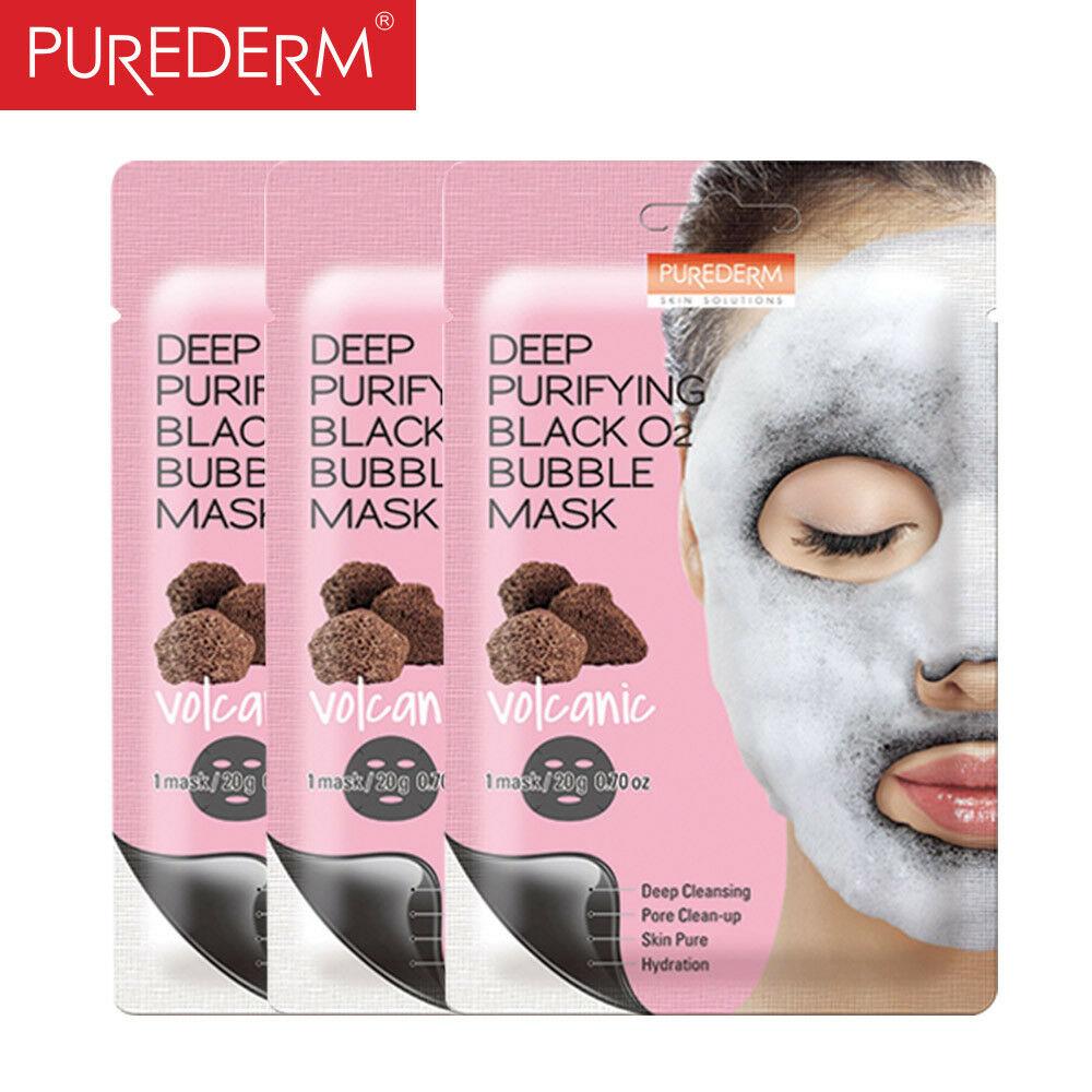 Тканевая маска для лица Purederm Deep Purifying Black O2 Bubble Mask Volcanic (вулканическая)