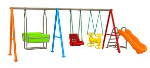 Детский игровой комплекс "Нодди", три вида качель, качеля лодочка, большое кресло, лошадь двусторонняя