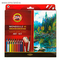 Карандаши акварельные Mondeluz 3713/48, 48 цветов + точилка + кисть 2 штуки
