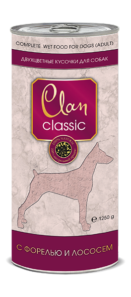 Clan Classic консервы для собак (кусочки в соусе с форелью и лососем) 1250 гр