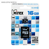 Карта памяти Mirex microSD, 16 Гб, SDHC, класс 4, с адаптером SD